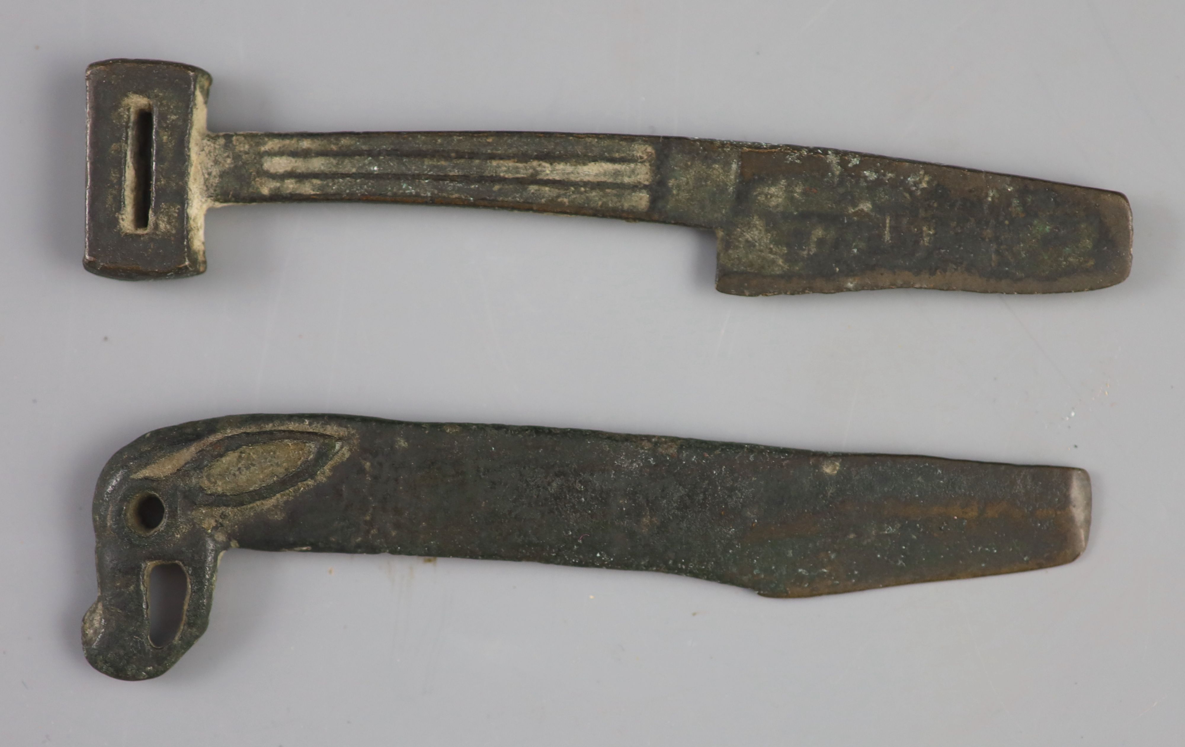 Two Chinese bronze knives, Ordos Culture, c.3rd century B.C.